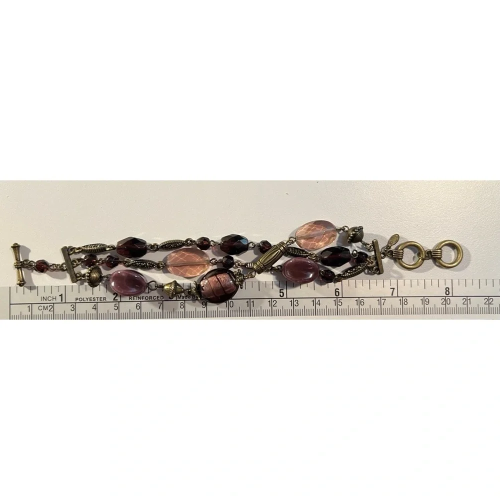 Premier Designs PURPLE IRIS Purple Plum Beaded Three Strand Bracelet New #061